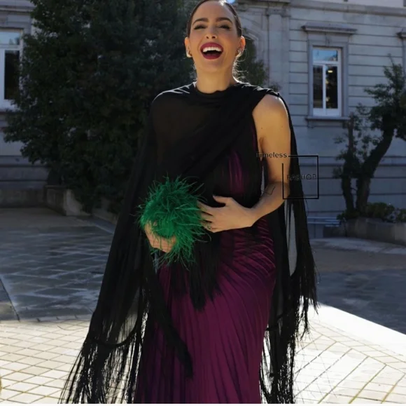 MANGO PURPLE ASYMETRICAL PLEATED DRESS - Picture 3 of 9